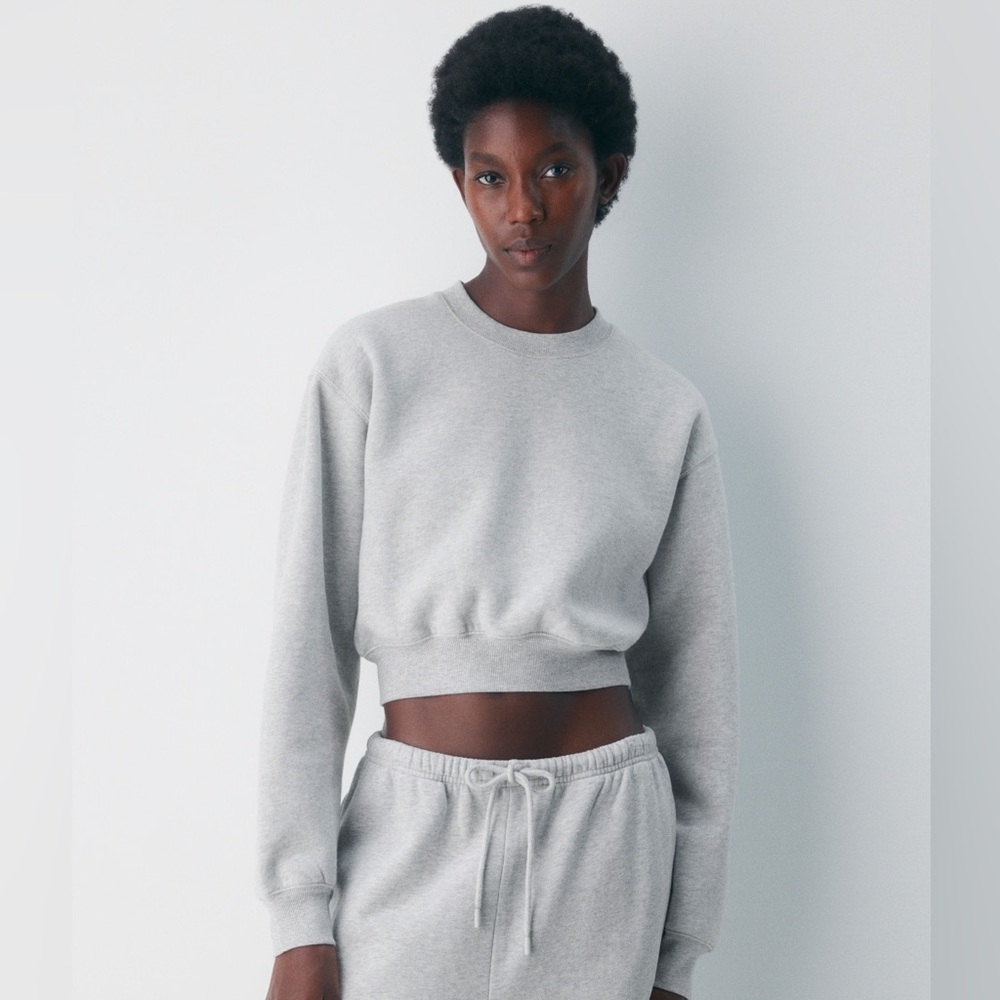 TNA aritzia cropped grey sweater size medium - heather grey , terry interior